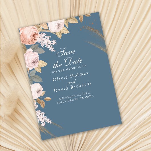 ボホ エレメンタル ブルー 牡丹 Save the Date カード