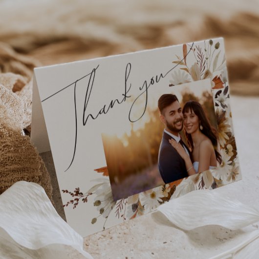 ボホ オータム ワイルドフラワー | 折りたたまれた写真 サンキューカード