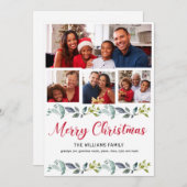 ボホ・グリーナリー・レッド・メリークリスマス4家族写真 シーズンカード (正面/裏面)