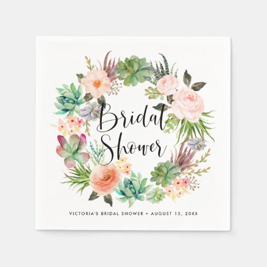 ボホ サクセレント フラワー リース サマー ブライダル シャワー スタンダードカクテルナプキン (正面)
