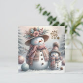 ボホ スノー ウーマンと子供 メリークリスマス シーズンカード (スタンド正面)