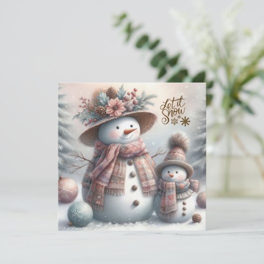 ボホ スノー ウーマンと子供 メリークリスマス シーズンカード (スタンド正面)