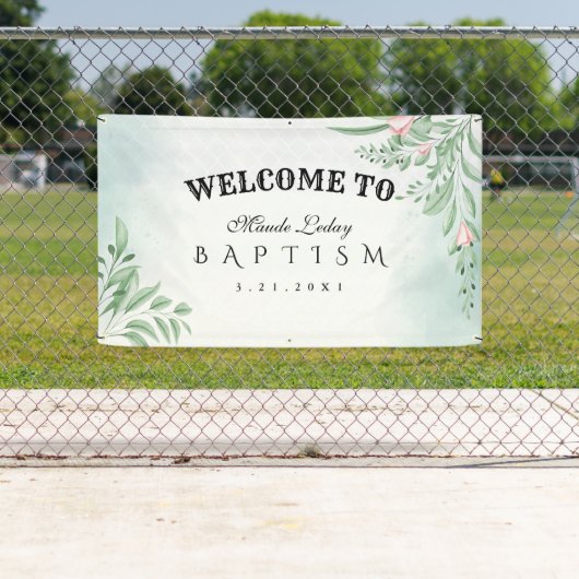 ボホ・ダスティ・ブルー・ユーカリ・バプティズムウェルカム 横断幕 (インサイチュ)