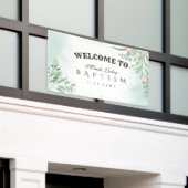 ボホ・ダスティ・ブルー・ユーカリ・バプティズムウェルカム 横断幕 (ビルの外側)