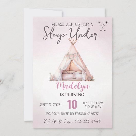 ボホ ティーピーでの睡眠オーバーパーティー　遅すぎる夜 招待状 (正面)