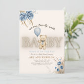 ボホ テディベア ボーイ ブルーベアリー ウェイト ベイビー 招待状 (スタンド正面)