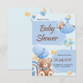 ボホ テディベア ボーイ ブルーベビーシャワーの招待状 招待状 (正面/裏面)