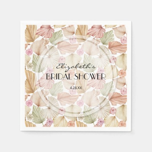 ボホ ドライリーフ＆フラワーズ ブライダルシャワー スタンダードカクテルナプキン (正面)