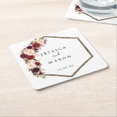 ボホ·バーガンディ結婚のコースター スクエアペーパーコースター (アングル)