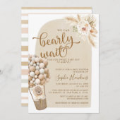 ボホ パンパス草 テディベア 赤ちゃん歓迎会 男の子 招待状 (正面/裏面)