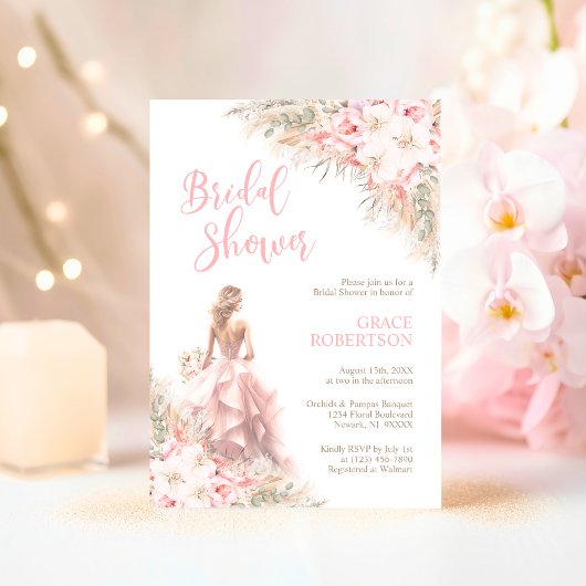 ボホ パンパス オーキッド ピオニー ドレス ブライダルシャワー 招待状