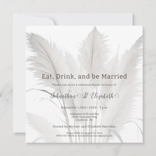 ボホ パンパス グラス ウェディング リハーサル ディナー 招待状 (正面)