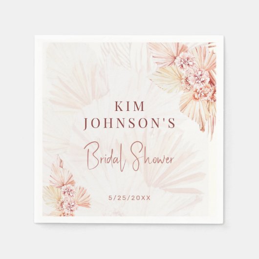 ボホ パンパス グラス ブライダル シャワー モダン ボヘミア スタンダードカクテルナプキン (正面)