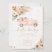 ボホ・パンプキン・ピックアップ・トラック、桃娘の赤ちゃんシャワー 招待状 (正面)