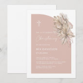 ボホ パーム ハーフ アーチ ブラッシュ ピンク 女の子 命名式 招待状 (正面/裏面)