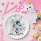 ボホ ピンクとネイビー 牡丹のブーケ ウェディング ペーパープレート (パーティー)