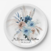 ボホ ピンクとネイビー 牡丹のブーケ ウェディング ペーパープレート (正面)