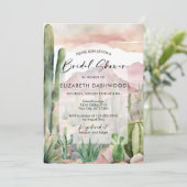 ボホ ピンク ウォーターカラー 砂漠 サボテン ブライダル シャワー 招待状 (スタンド正面)