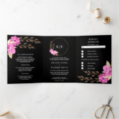 ボホ ピンク オーキッド フローラル オールインワン ブラック ウェディング 三つ折り招待状 (内部)