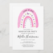 ボホ ピンク バタフライ レインボー ガーリー 卒業式 招待状 (正面/裏面)