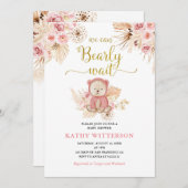 ボホ・ピンク・フローラが赤ちゃんのシャワーを待つ 招待状 (正面/裏面)