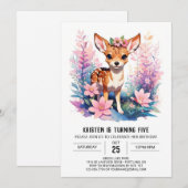 ボホ ピンク 鹿 お祝い ガール バースデー 招待状 (正面/裏面)