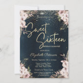 ボホ フラワーズ コンフェッティ ダークブルー スウィート16 招待状 (正面)