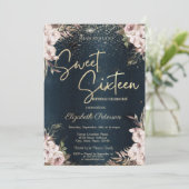 ボホ フラワーズ コンフェッティ ダークブルー スウィート16 招待状 (スタンド正面)