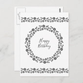 ボホ フラワーズ リース 黒と白のグリーティング ポストカード (正面/裏面)