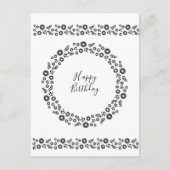 ボホ フラワーズ リース 黒と白のグリーティング ポストカード (正面)