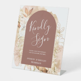 ボホ フラワー アーチ ご署名お願いします ウェディング ゲストブック 台座サイン