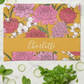 ボホ フラワー ガーデン イエロー パーソナライズ ネーム キッチンタオル (折り畳み)