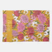 ボホ フラワー ガーデン イエロー パーソナライズ ネーム キッチンタオル (横)