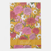 ボホ フラワー ガーデン イエロー パーソナライズ ネーム キッチンタオル (縦)