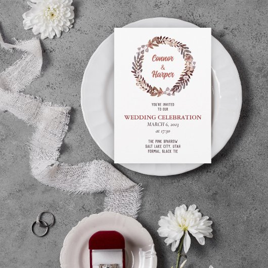 ボホ フラワー ドライリース ウェディング インビテーション