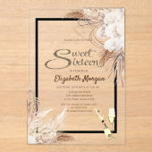 ボホ フラワー パンパス グラス ウッド スウィート 16 アクリル招待状 (正面)