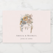 ボホ フラワー ブーケとドリームキャッチャー ウェディング スパークリングワインラベル (シングルラベル)