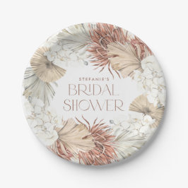 ボホ フラワー リース パーム リーフとオーキッド ブライダル シャワー ペーパープレート