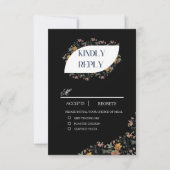 ボホ ブラック フラワーレス ご飯付き RSVP カード (正面)