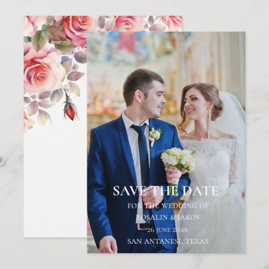 ボホ ブラッシュ フラワー ウェディング インビテーション (正面/裏面)