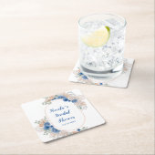 ボホ ブルー パンパス グラス ブライダル シャワー スクエアペーパーコースター (インサイチュ)