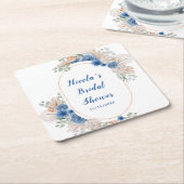 ボホ ブルー パンパス グラス ブライダル シャワー スクエアペーパーコースター (アングル)