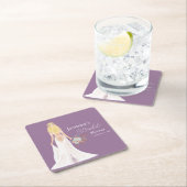 ボホ ブロンド ヘア ブライド ウィズ フラワーズ スクエアペーパーコースター (インサイチュ)