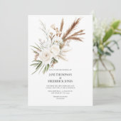 ボホ ボヘミアンのドライ フラワー フォト & QR コード ウェディング 招待状 (スタンド正面)