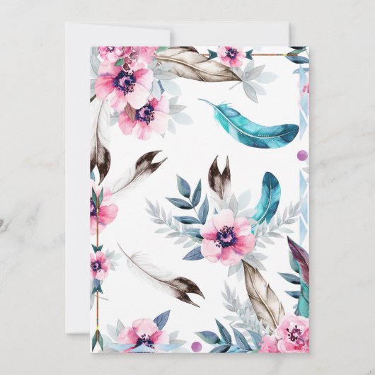 ボホ ボヘミアントリバル フラワー ウォーターカラー 誕生日 招待状 (裏面)