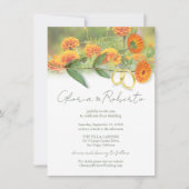 ボホ マリゴールドの花とウェディングリング アート 招待状 (正面)