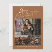 ボホ メリークリスマス ホワイト スクリプト 3 フォト コラージュ シーズンカード (正面)