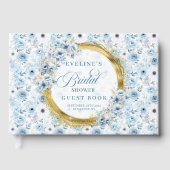 ボホ ライトブルー ゴールド グリッター フラワーズ ゲストブック (正面)