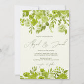 ボホ ライムグリーンの手描き花束 ウェディング 招待状 (正面)