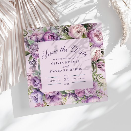 ボホ ライラック フラワーの結婚式 Save the Date セーブザデート